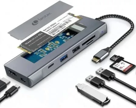 Docking USB Tipo-C Leotec LEDS07/ Ranura SSD M.2/ 2xUSB/ 1xUSB Tipo-C/ 1xHDMI 4K/ 1xLector Tarjetas SD y microSD/ 1xUSB Tipo-C PD