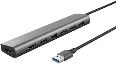 Hub USB 3.2 Gen1 Trust Halyx/ 7xUSB/ 1xUSB-C/ Gris