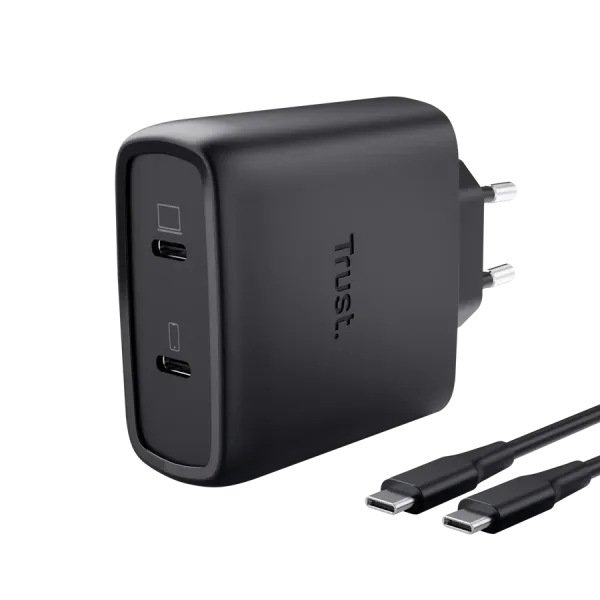 Cargador de Pared GaN Trust Maxo 65W 25525/ 2xUSB Tipo-C/ Incluye Cable USB Tipo-C/ 65W