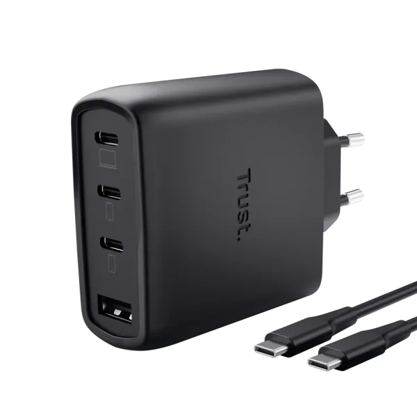 Cargador de Pared GaN Trust Maxo 65W 26067/ 3xUSB Tipo-C/ 1xUSB/ Incluye Cable USB Tipo-C/ 65W