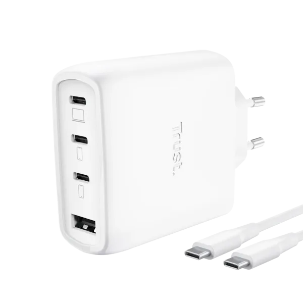 Cargador de Pared GaN Trust Maxo 65W 26068/ 3xUSB Tipo-C/ 1xUSB/ Incluye Cable USB Tipo-C/ 65W
