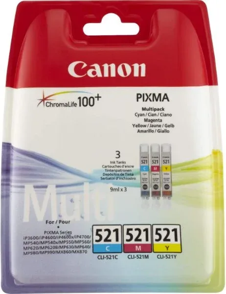 Multipack 3 Cartuchos Canon Tinta Cli-521 C/M/Y