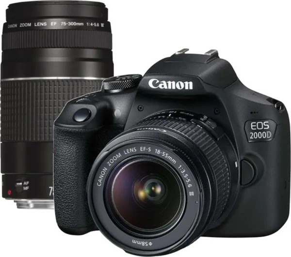Camara reflex canon eos 2000d + ef - s 18 - 55dc + ef 75 - 300 24.1mpx negro