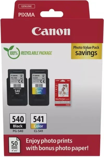 Cartucho de Tinta Original Canon PG-540 + CL-541 Multipack/ Negro/ Tricolor + Papel Fotográfico