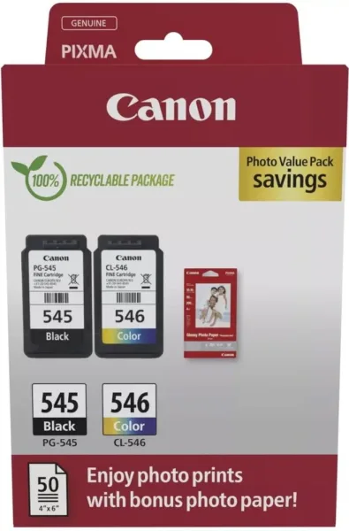 Cartucho de Tinta Original Canon PG-545 + CL-546 Multipack/ Negro/ Tricolor + Papel Fotográfico