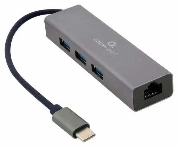 Adaptador de Red Gembird USB-C Gigabit con Concentrador USB 3.1 de 3 Puertos
