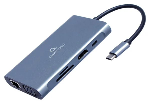 Adaptador Multip Gembird Usbc 7En1 Hub3.0,HDMI,VGA,Pd,Lector Tarjetas,Audiogris