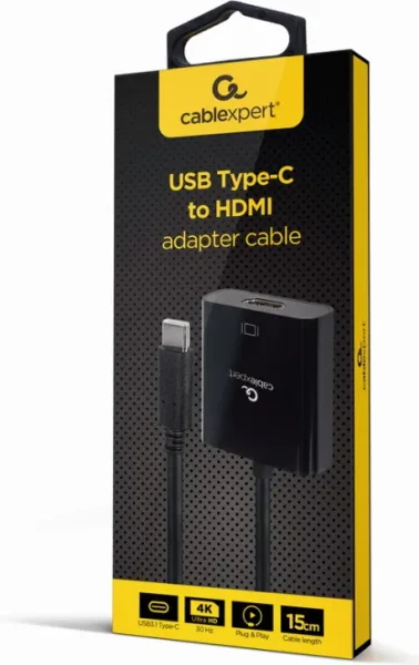 Cable Adaptador USB Tipo-C a HDMI 4K 30Hz 15 Cm Negro