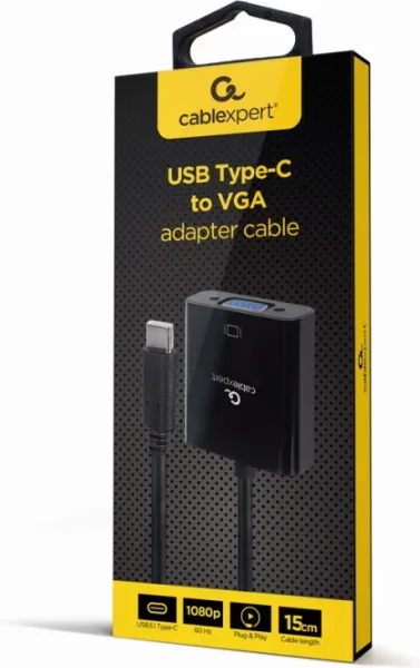 Cable Adaptador USB Tipo C a VGA 15 Cm Negro