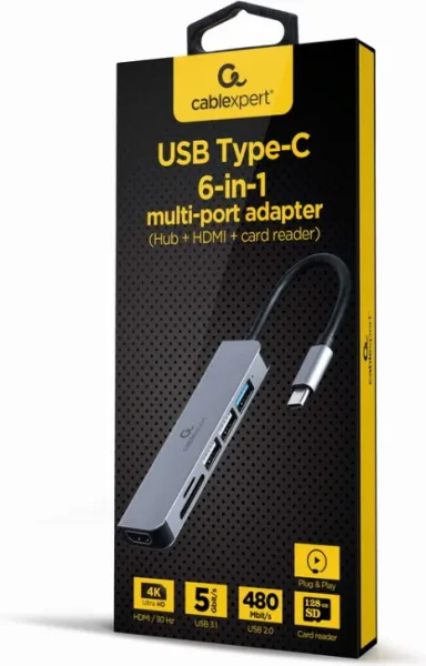 Adaptador Multipuerto USB Tipo-C 6 en 1 Hub HDMI Lector de Tarjetas