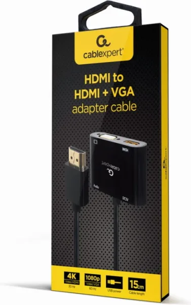HDMI Macho a HDMI Hembra + VGA Hembra + Cable Adaptador de Audio Negro
