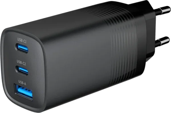 Cargador Rapido USB Gembird Power Delivery Gan de 3 Puertos y 65 W, Negro