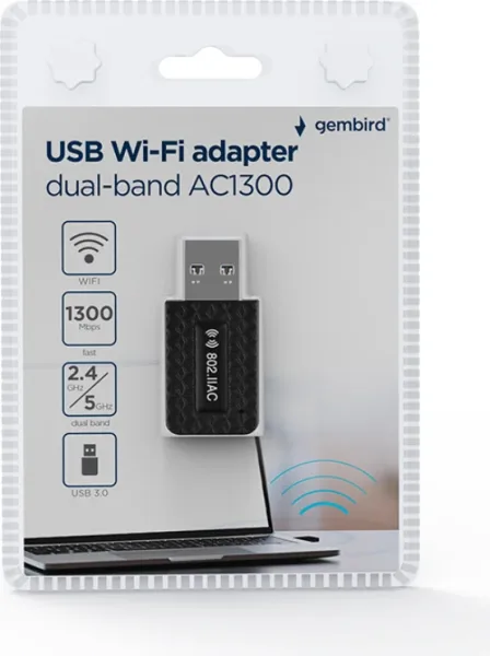 Adaptador Gembird Wi-Fi USB Ac1300 de Banda Dual Compacto
