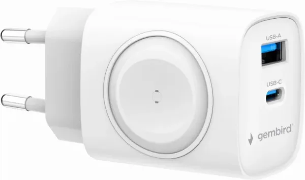 Cargador Gembird 2-1 USB Carga Rapida + Apple Watch Blanco