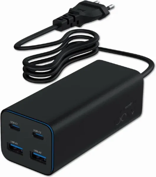 Cargador Rapido Gembird USB Powerdelivery Gan de 4 Puertos 100 W Negro
