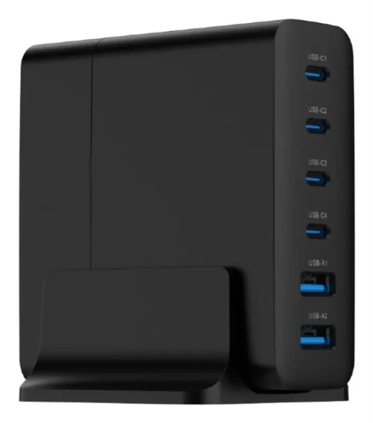 Cargador Rapido Gembird USB Gan de 6 Puertos 75 W Negro