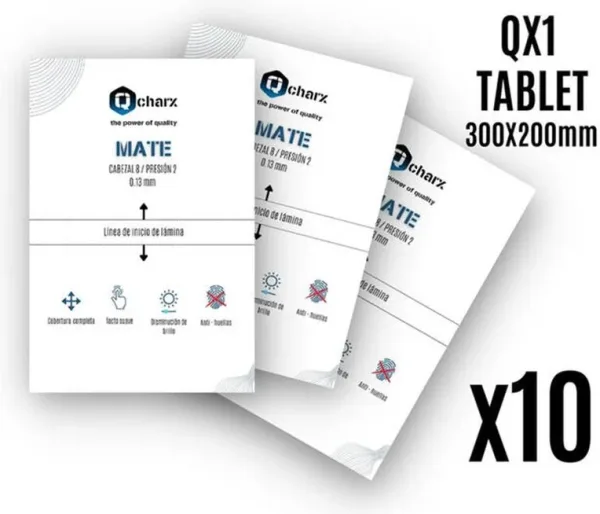 Laminas de proteccion frontales qcharx tablet mate qx1 10 unidades