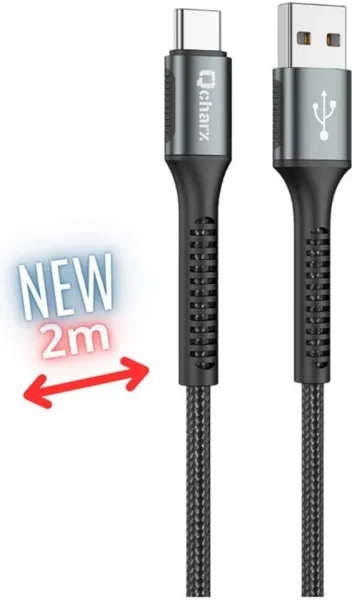 Cable qcharx prague USB tipo c a USB tipo a - 2m - aleacion de aluminio negro cordon de tela suave