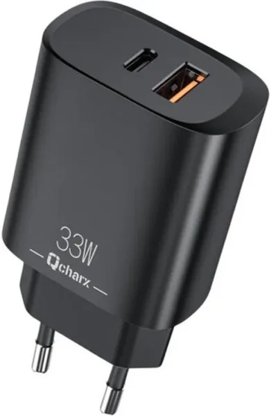 Cargador qcharx eros 3a 33w 1 x USB tipo a - 1 x USB tipo c negro