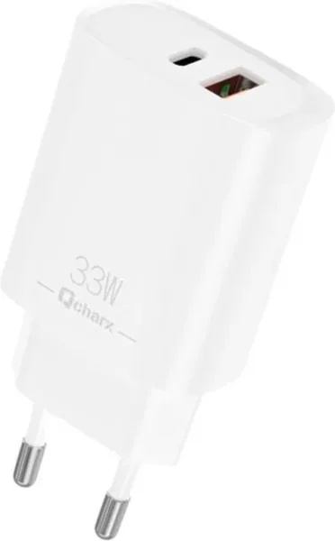 Cargador qcharx eros 3a 33w 1 x USB tipo a - 1 x USB tipo c blanco