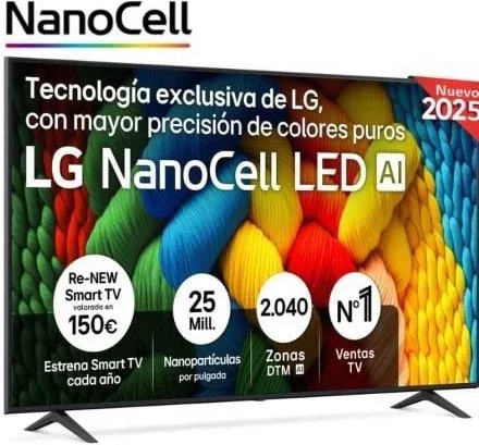 Televisor LG NanoCell 75NANO80A6B 75"/ Ultra HD 4K/ Smart TV/ WiFi