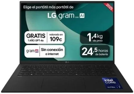 Portátil LG Gram 17Z90TL-G.AU88B Intel Core Ultra 7-258V/ 32GB/ 1TB SSD/ 17"/ Win11