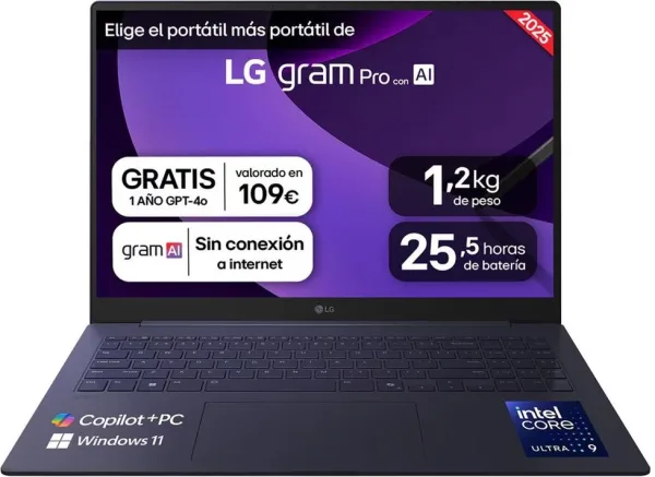 Portatil lg gram pro  16z90ts - g intel core ultra 9 288v 48tops 32gb ssd1tb w11 16 pulgadas