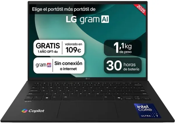 Portatil Lg Gram, 14", 14Zd90T, Intel Core Ultra  7, 35,6 Cm, 1920 X 1200 Pixeles, 16 GB, 1 TB, Freedos