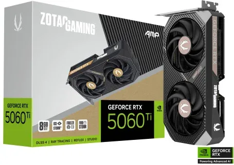 VGA Zotac RTX 5060 Ti 8GB Amp,Nv,Rtx5060Ti,8GB,Gddr7,128Bit,1Hdmi+3Dp,2 Ventiladores (2 Ventiladores)
