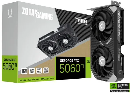 VGA Zotac RTX 5060 Ti 16GB Twin Edge,Nv,Rtx5060Ti,16GB,Gddr7,128Bit,1Hdmi+3Dp,2 Ventiladores (Zt-B50620E-10M)