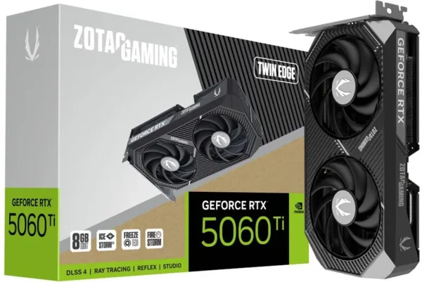 VGA Zotac RTX 5060 Ti 8GB Twin Edge,Nv,Rtx5060Ti,8GB,Gddr7,128Bit,1Hdmi+3Dp,2 Ventiladores (Zt-B50610E-10M)