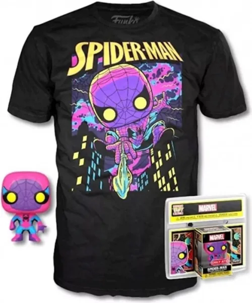 Pop & tee marvel spiderman black light funko + camiseta talla l