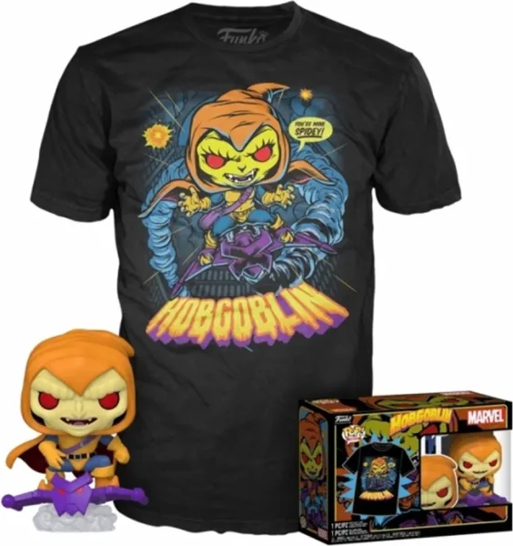 Funko pop marvel spiderman hobgoblin + camiseta exclusiva talla xl
