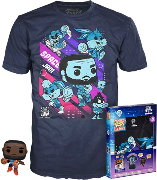Pop & tee space jam looney tunes funko lebron james + camiseta pack 10 unidades todas las tallas