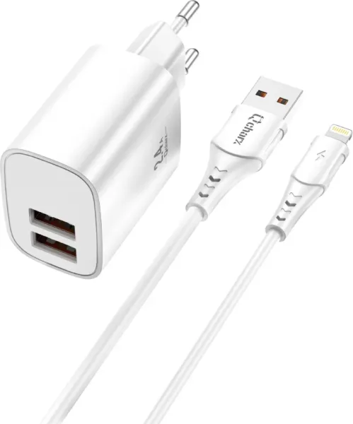 Kit cargador qcharx apolo 24a  + cable USB a lightning blanco