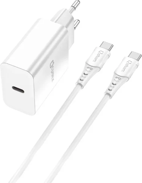 Kit cargador qcharx chronos 3a 20w puerto pd + cable tipo c  a tipo c blanco