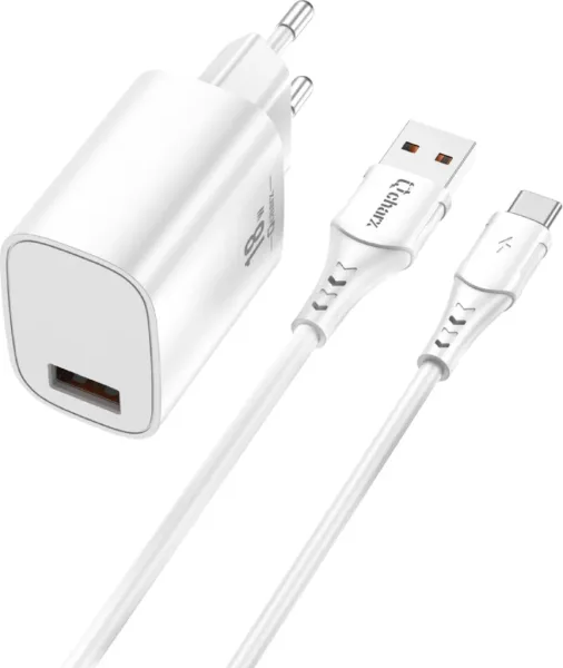 Kit cargador qcharx artemisia 3a 18w + cable USB a tipo c blanco