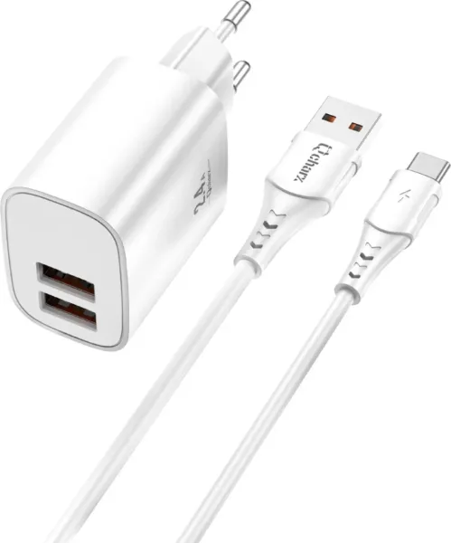 Kit cargador qcharx apolo 24a 12w + cable USB a tipo c blanco